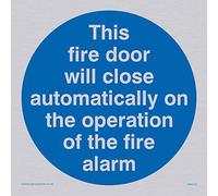 Viking segni ma213-s10-sv "This Fire porta si chiude automaticamente su il funzionamento dell' allarme antincendio" Sign vinile, argento, 100 mm x 100 mm