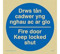 Viking segni ma919-s85-g "Drws tan Cadwer Yng Nghau AC AR glo/Fire Door Keep Locked Shut" Sign, in plastica rigida oro 85 mm H x 85 mm W