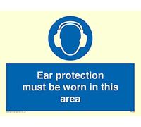 Viking segni mp264-a5l-pv "Ear Protection Must Be Worn in this area" Sign, Photoluminescent sticker, 150 mm altezza x 200 mm larghezza