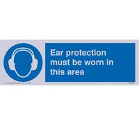 Viking segni mp264-l15-s "Ear Protection Must Be Worn in this area" Sign, rigido in plastica color argento, 50 mm altezza x 150 mm larghezza