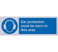 Viking segni mp264-l31-s "Ear Protection Must Be Worn in this area" Sign, rigido in plastica color argento, 100 mm altezza x 300 mm larghezza