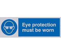 Viking segni mp281-l31-s "Eye Protection Must Be Worn" Sign, rigida plastica argento, 100 mm altezza x 300 mm larghezza