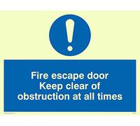 Viking segni mq225-a5l-pv "Fire Escape Door Keep Clear di ostruzione in ogni momento" Sign, Photo Luminescent sticker, 150 mm altezza x 200 mm larghezza