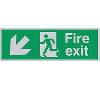Viking segni sb426-l31-s Left Down Arrow "Fire exit" Sign, rigido in plastica color argento, 100 mm altezza x 300 mm larghezza