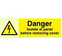 Viking segni we85-l62-pv "pericolo isolato a pannello di copertura prima di rimuovere" Sign, Photoluminescent sticker, 200 mm altezza x 600 mm larghezza