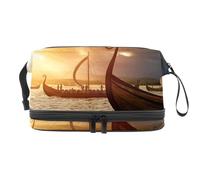 Viking Ships on the Water - Trousse per cosmetici a doppio strato, per donne e ragazze, borsa da viaggio per trucchi, pratica borsa organizer con scomparto per pennelli, Multi, 27x15x14