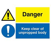 Viking Signs CV138-A4L-3M Cartello "Danger, Keep Clear Of Unpropped Body", 3 mm di plastica rigida, 300 mm di altezza x 200 mm di larghezza