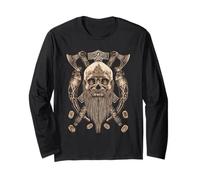 Viking Skull with Beard - Viking Axe - Viking Drinking Horn Maglia a Manica