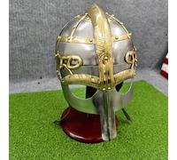 Viking Warrior - Elmetto medievale in stile norreno con dettagli dorati, espositore decorativo per collezionisti, cosplay e rievocazioni