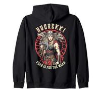 Viking Woman Shield Maiden Courage Hugrekki Vecchio Lupo norreno Felpa con Cappuccio