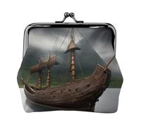 Vikings Boat portafogli da donna, portamonete da donna, piccolo portafoglio da donna, adatto per le donne, elegante e personalizzato, nero, taglia unica, Art Deco, Nero , Taglia unica, Art Deco