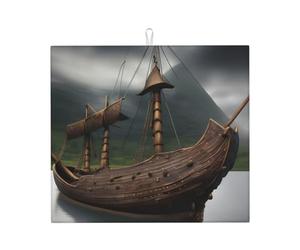 Vikings - Tappetino assorbente per scolapiatti con stampa a forma di barca, pieghevole, riutilizzabile, accessorio per lavello da cucina