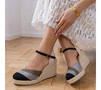 VIKIVIKI SHOES espadrillas da donna in stile sandalo con zeppa, espadrillas valenciane, design frontale chiuso con pannelli combinati e finitura visiva a blocchi, calzata comoda e flessibile con cintu