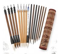 ViKKent Pratico set per calligrafia con manici in bambù naturale per una guida precisa dei pennelli, versatile set di pennelli in bambù per calligrafia cinese e pittura a inchiostro