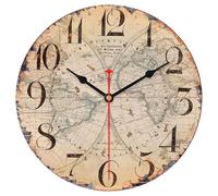 VIKMARI Orologio da Parete 20cm/8 Pollici con Mappa del Mondo Vintage, Legno Stile Industriale Rustico, Silenzioso a Batteria per Interni - Cucina Soggiorno Camera da Letto Ufficio