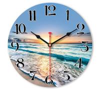 VIKMARI Orologio da Parete Beach a Batteria 20cm Blu Oceano Decorazione Casa Costiera Decor Mare Piccolo Silenzioso Orologio Analogico in Legno Quartz per Cucina, Ufficio, Camera da Letto, Salotto