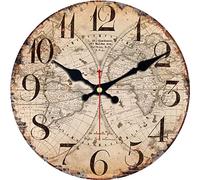 VIKMARI Orologio da parete con design vintage a mappa del mondo da 34cm/14 pollici a batteria Orologi da parete Orologio da parete decorativo in legno per scuola/casa (orologi con mappa del mondo)