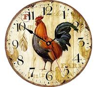 VIKMARI Orologio da parete con gallo rustico - Orologio da Parete Silenzioso Senza Ticchettio da Cucina Orologio da Parete Rotondo a Batteria al Quarzo di Qualità 14 pollici