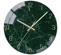 VIKMARI Orologio da Parete Marmo Vetro 25cm - Movimento Silenzioso Quarzo, Decorativo Design Moderno Rotondo per Cucina Casa Ufficio, Verde Scuro
