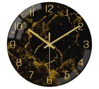 VIKMARI Orologio da Parete Moderno con Texture Marmorea Nero Oro da 30 cm Silenzioso Non Ticchettante a Batteria Orologi a Quarzo Decorazione Rustica per Cucina Camera da Letto Salotto e Ufficio