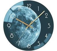 VIKMARI Orologio da parete rotondo in vetro con motivo terra da 30,5 cm, silenzioso, senza ticchettio, movimento spazzata, verde scuro, decorazione per cucina, soggiorno, camera da letto, bagno,
