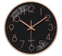 VIKMARI Orologio da Parete Silenzioso 25 cm Oro Nero a Pila Senza Ticchettio Quartz con Numeri 3D in Oro Orologio Analogico Decorativo per Camera da Letto Ufficio Bagno