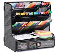 Vikmyer Organizer da Scrivania in Rete Scatola Portapenne Multifunzionale per Cancelleria da Tavolo per Scaffale Portaoggetti per Forniture Scolastiche da Casa (Nero-S)