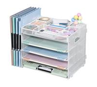 Vikmyer Organizzatore da scrivania a rete con portadocumenti, vassoio portacarte a 5 livelli con cassetto e portariviste, organizer da scrivania e portaoggetti per l'ufficio (Bianco-Scomparti)