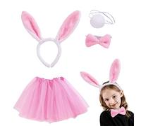 VIKSAUN 4 Pezzi Costume da Coniglio Ragazze Orecchie Peluche di Coniglio Fascia Capelli, Gonna Tutu Coda di Coniglio,Cravatta a Farfalla per Cosplay Costume Accessori, Bambini Costumi Cosplay Pasqua