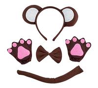 VIKSAUN 4 Pezzi Scimmia Orecchie Fascia Scimmia Coda Bow Tie Set, Scimmia Costume Set, Fascia Animale Bowtie Animale Costume Kit, per Halloween Cosplay Dress up Party Puntelli Foto