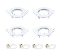 VIKSAUN 4 Pezzi Tondo Portafaretto da Incasso Non Orientabile Montatura Rotondo Metallo Bianca Con Portalampada GU10 per Faretto da Soffitto GU10 e MR16 Lampada Alogena Colore Bianco Lucido(4 pcs)
