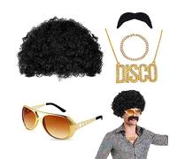 VIKSAUN 5 Pezzi Set di Costumi Hippie, Accessori Rapper Anni '80/'90, Parrucca Afro Funky, Parrucca Anni '70 '80 da Discoteca, Costume Anni '60 Anni '70 Costume Carnevale Discoteca Adatto (5 Pezzi)