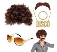VIKSAUN 5 Pezzi Set di Costumi Hippie Parrucca Afro Funky, Accessori Rapper Anni '80/'90, Parrucca da Hippie, Costume Anni '60 Anni '70 Costume Carnevale Discoteca Adatto a Uomini Donne (5 Pezzi)