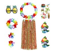 VIKSAUN 9 pezzi Gonna Hula Kit di Accessori per Costumi Hula Gonna e Lei Collane Set Hawaiian Multicolore Ghirlanda, Occhiali da Sole, Hawaii, Spiaggia, Tropicale, Costume da Festa