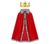 VIKSAUN Mantello da re Deluxe, Cappotto da Regina in Velluto, Capo di Re Mantello Reale Costume, Corona re Regina, Carnevale, Festa in Maschera, Festa a Tema,Costume, teatro (Rosso)