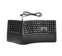 Vikye Tastiera Ergonomica Divisa, USB 2.0 Silenziosa Cablata con Poggiapolsi, 110 Tasti, Cavo da 1,5 M, Indicatori LED, per Uso in Ufficio