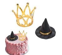 Vikye Toppers per Torta con Cappello da Strega e Corona, Mini Cappelli da Mago in PVC da 24 Pezzi con Corone da Principessa in Lega di Zinco, per Feste di Compleanno Gotiche e Art (GOLD)
