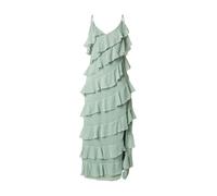 VILA - Vestito lungo color verde salvia con spacco laterale e volant asimmetrici 34