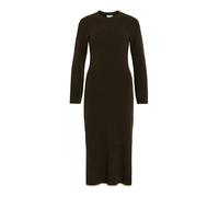 VILA - Vestito midi in maglia testurizzata soffice marrone cioccolato con profili a contrasto L