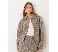 VILA - Blazer testurizzato in misto lana marrone a quadri pied de poule in coordinato-Neutro 46