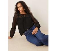 VILA - Blusa nera con maniche plumetis-Nero 42