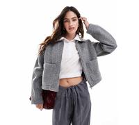 Vila - Bomber in lana grigio medio mélange con zip sul davanti 36