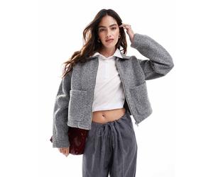 Vila - Bomber in lana grigio medio mélange con zip sul davanti 36