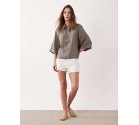 VILA - Camicia a maniche corte squadrata in cupro marrone chiaro 40