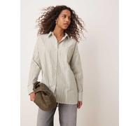 VILA - Camicia boyfriend oversize verde olio a righe 36