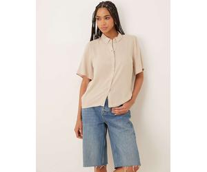 Vila - Camicia color pietra effetto lino con maniche con volant-Neutro 38