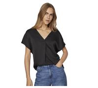 Vila Camicia da Donna con Scollo a V, S/S, in Raso, a Maniche Corte, Nero, 50