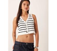 VILA - Canotta blu navy e bianca in maglia con bottoni dorati 2XL
