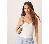 Vila - Canotta in maglia a coste bianca con scollo a V-Bianco 2XL