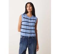 VILA - Canotta in maglia a trecce blu a righe con bottoni XS